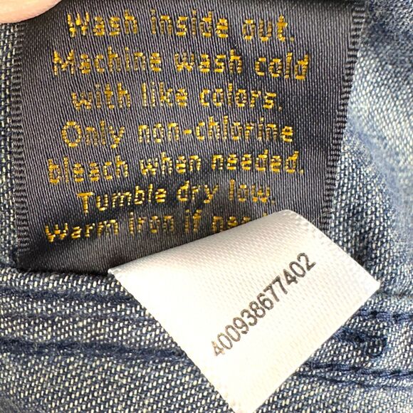 Helix Mens Denim Shirt Pearl Snap Graphic Long Sleeve Collared Button Size L Y2K - Picture 8 of 8